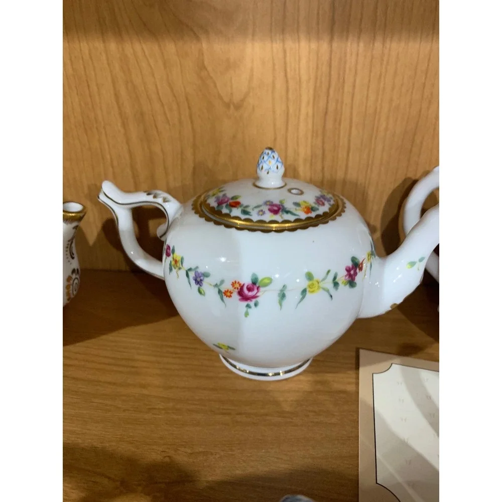 Franklin Mint Rare Porcelain Teapot Cottage French Country Minimalist Luxe 11 pc